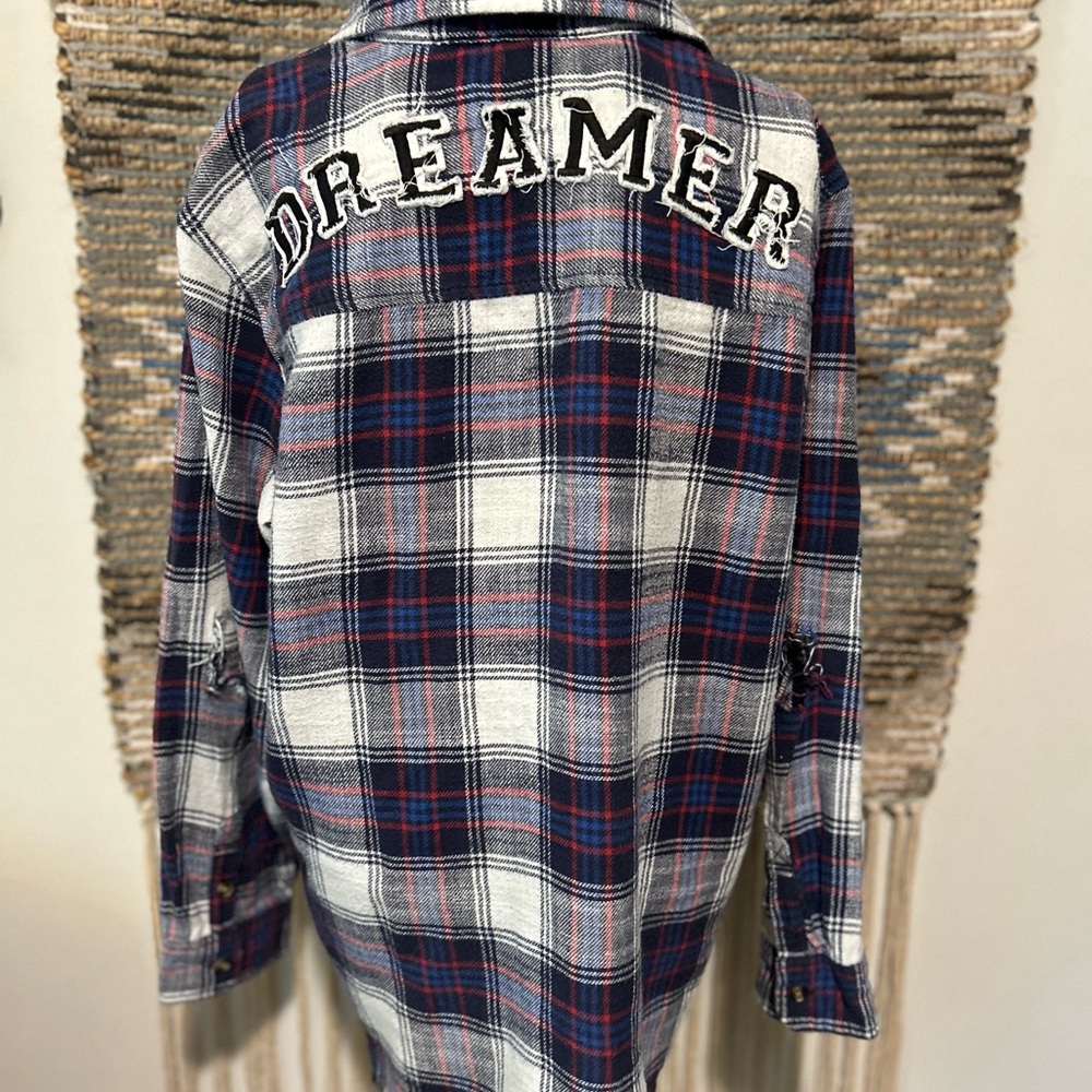 American Eagle Oversized Fit Distressed Button Down Flannel - Picture 9 of 11